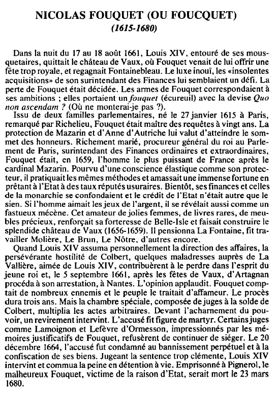 Prévisualisation du document NICOLAS FOUQUET (OU FOUCQUET)(1615-1680) - BIOGRAPHIE.