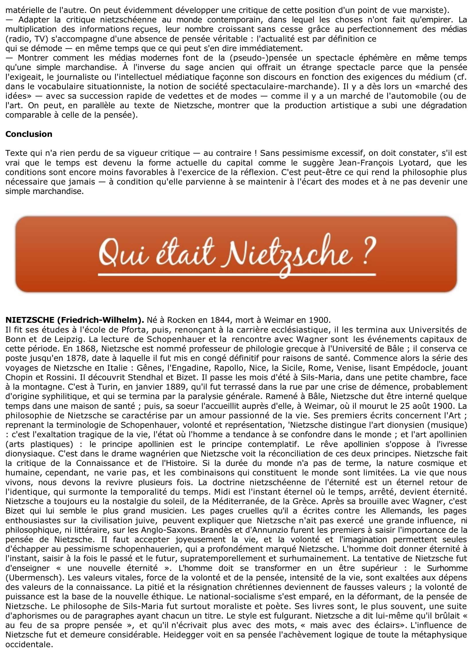 Prévisualisation du document NIETZSCHE: Des conditions de la pensée.