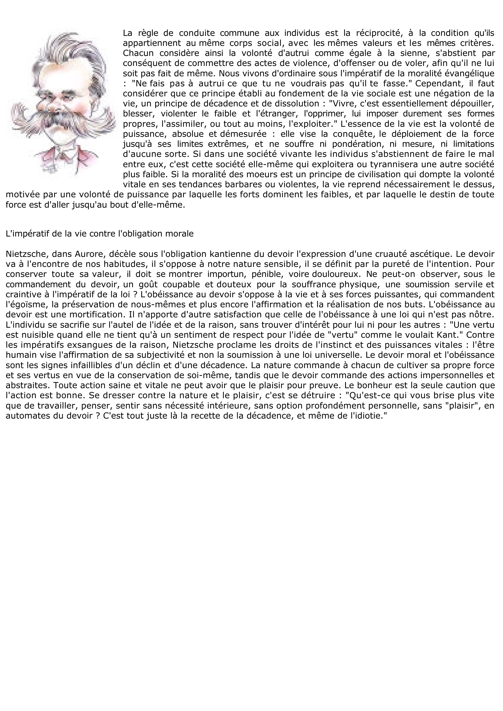 Prévisualisation du document Nietzsche: L'impératif de la vie contre l'obligation morale