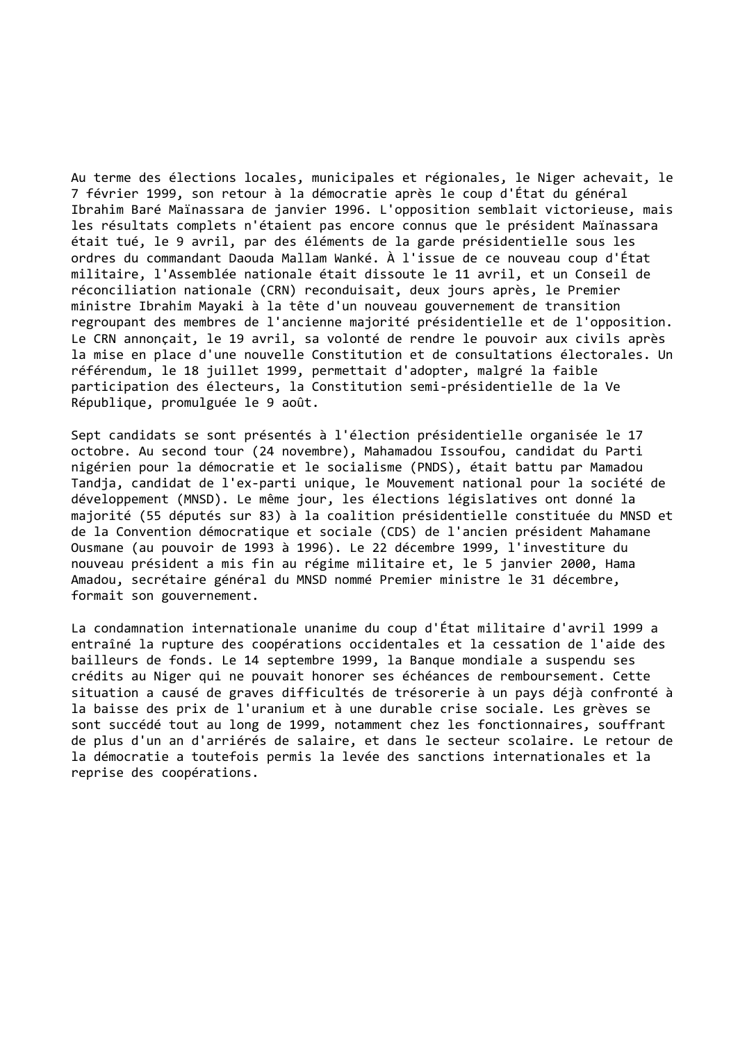 Prévisualisation du document Niger (1999-2000): Relance du jeu démocratique