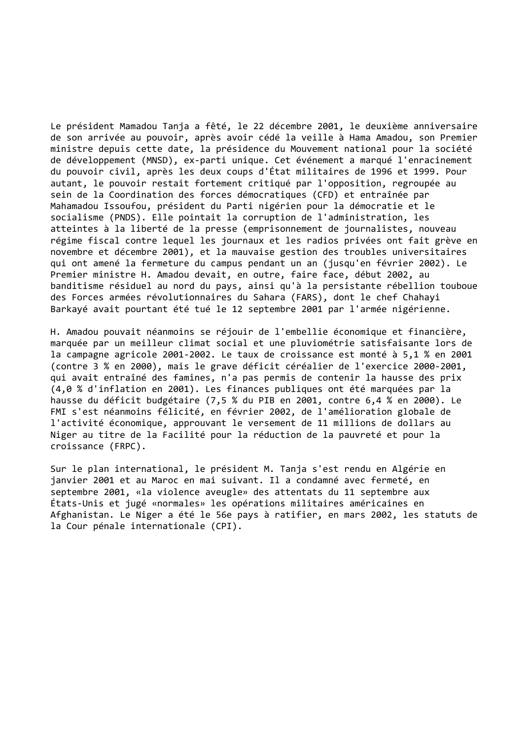 Prévisualisation du document Niger (2001-2002): Enracinement du pouvoir civil