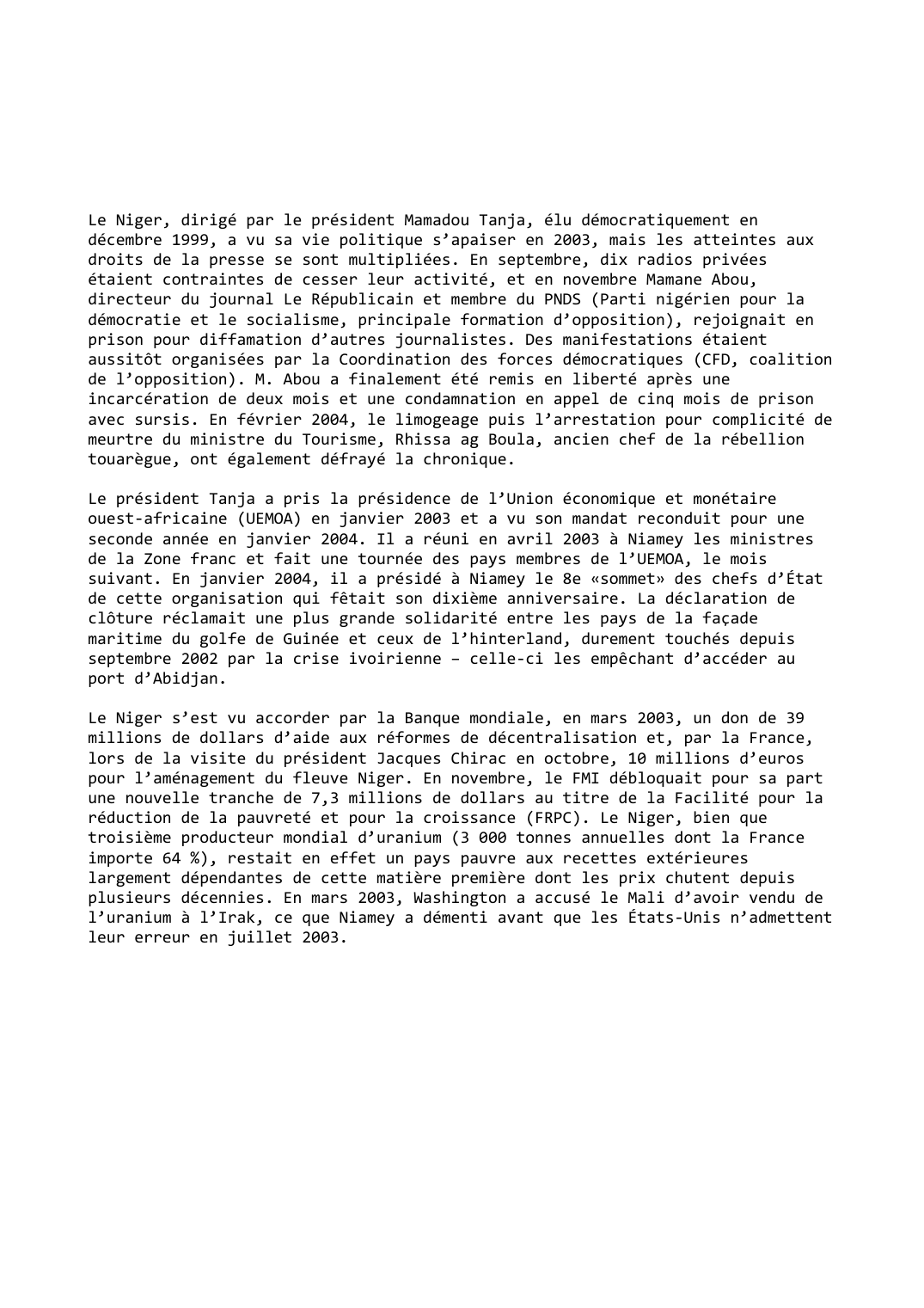 Prévisualisation du document Niger (2003-2004): La presse dans le collimateur