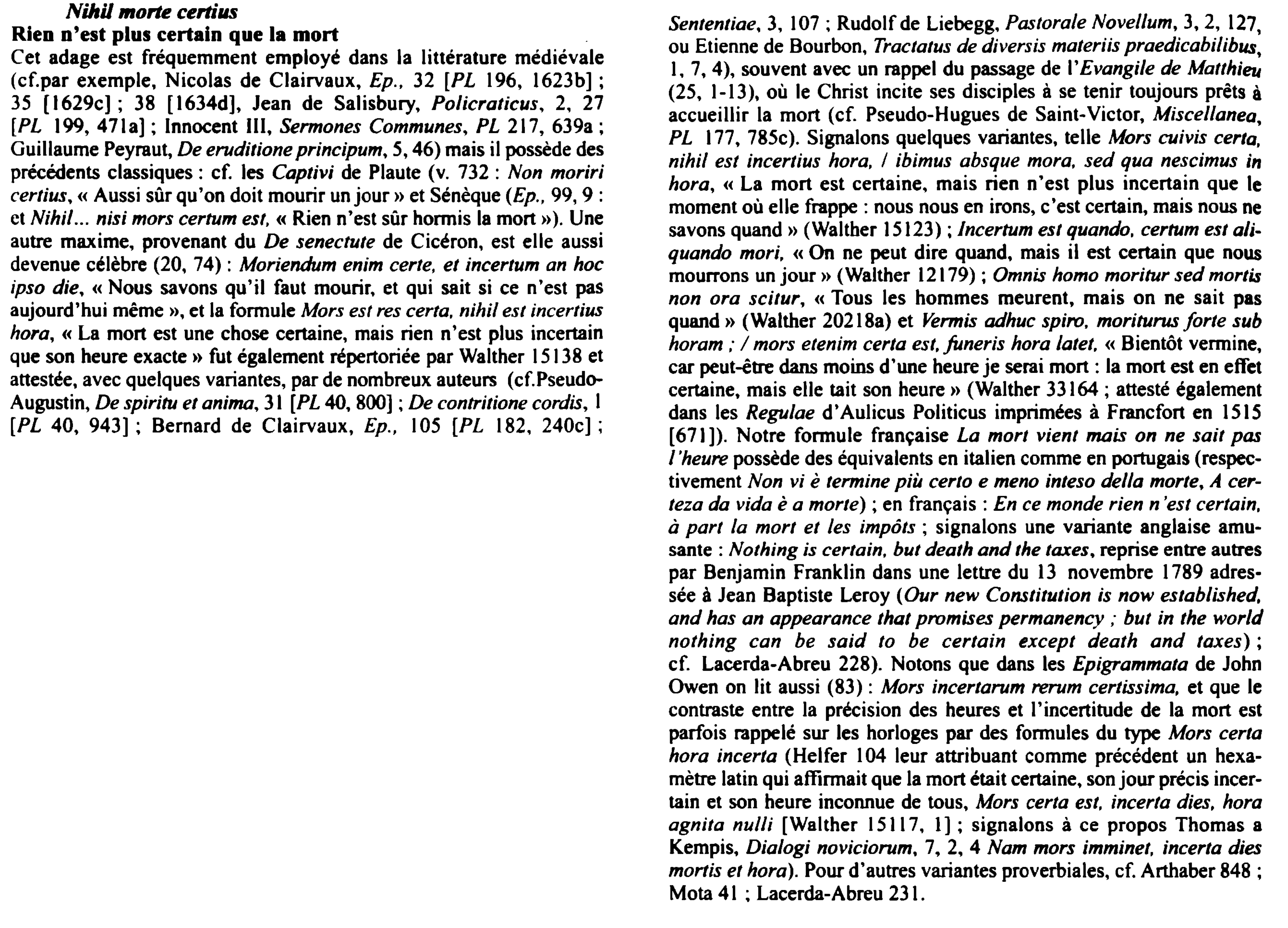 Prévisualisation du document Nihil morte certius
Rien n'est plus certain que la mort
.
Cet adage est fréquemment employé dans la littérature médiévale...