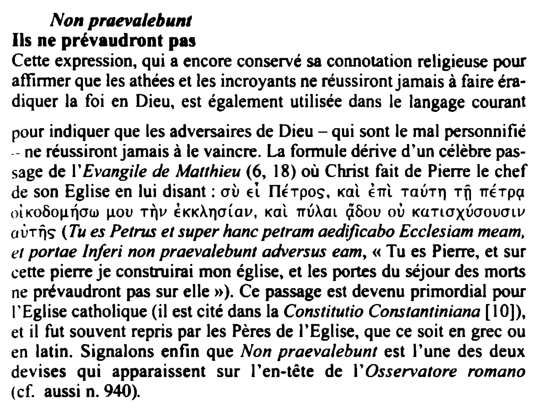 Prévisualisation du document Non praevalebunt / Ils ne prévaudront pas