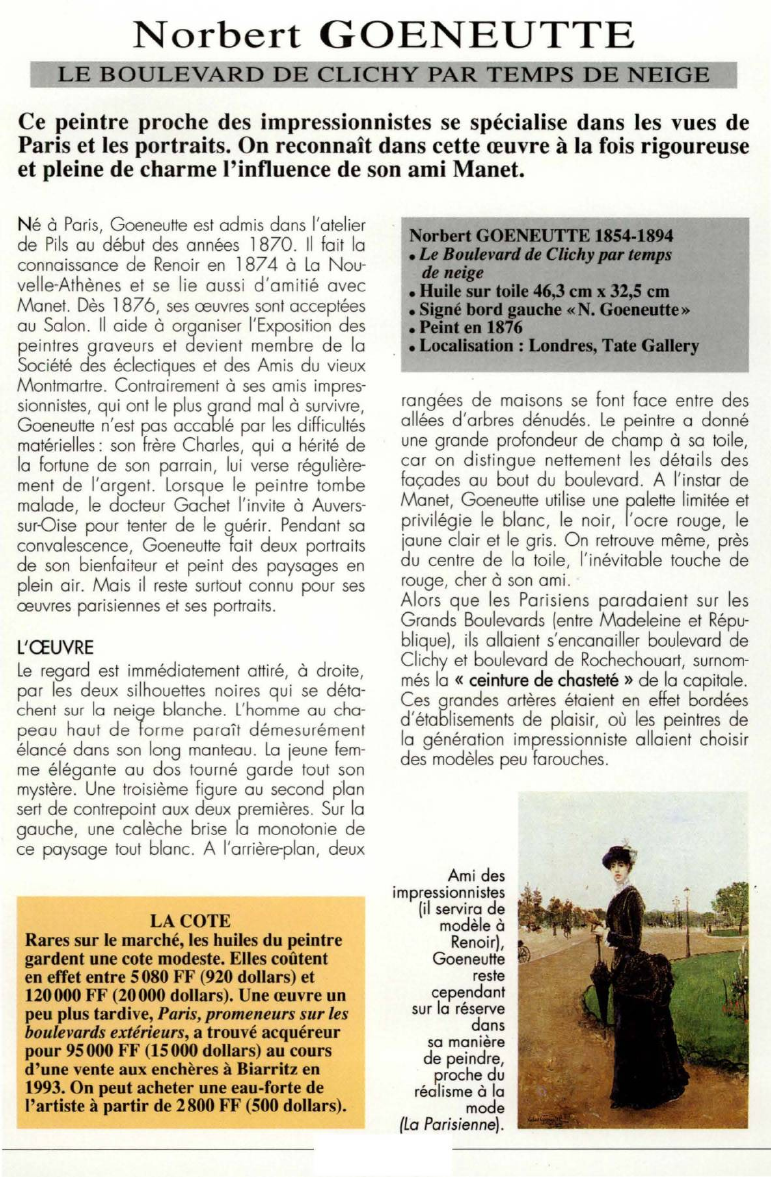 Prévisualisation du document Norbert GOENEUTTE:LE BOULEVARD DE CLICHY PAR TEMPS DE NEIGE (ANALYSE DU TABLEAU).