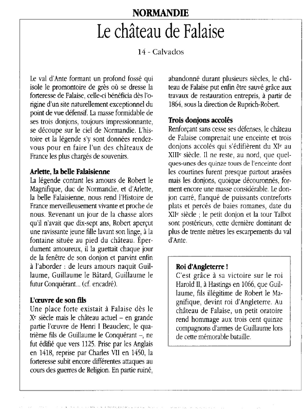 Prévisualisation du document NORMANDIELe château de Falaise.