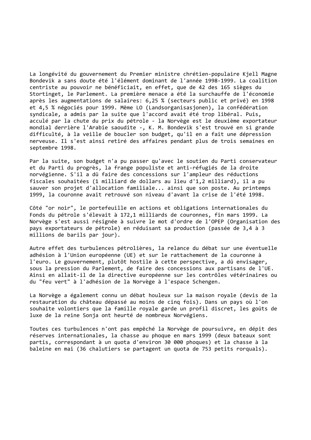 Prévisualisation du document Norvège (1998-1999): Le gouvernement contraint aux concessions