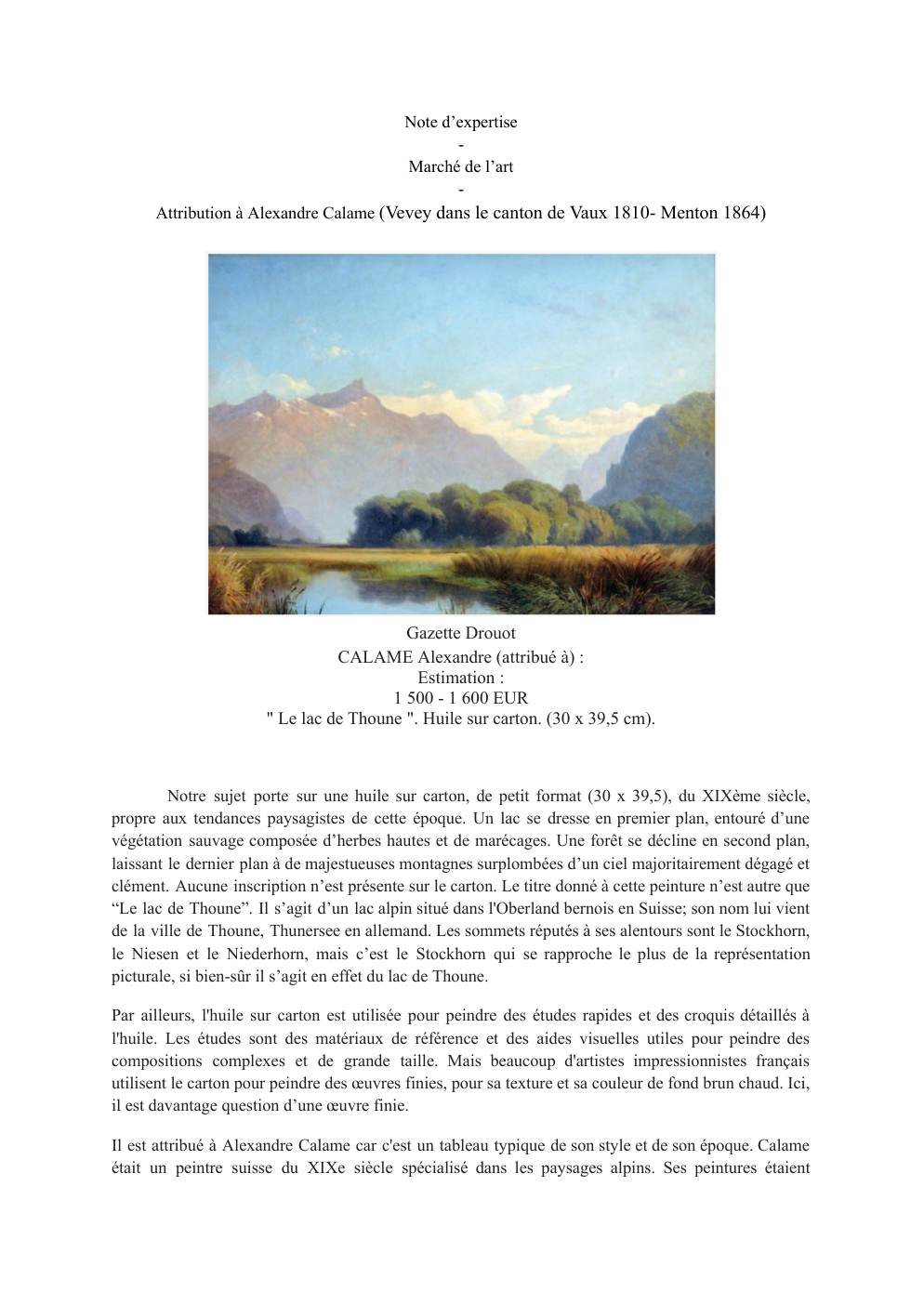 Prévisualisation du document Note d’expertise - Marché de l'art - Alexandre Calame