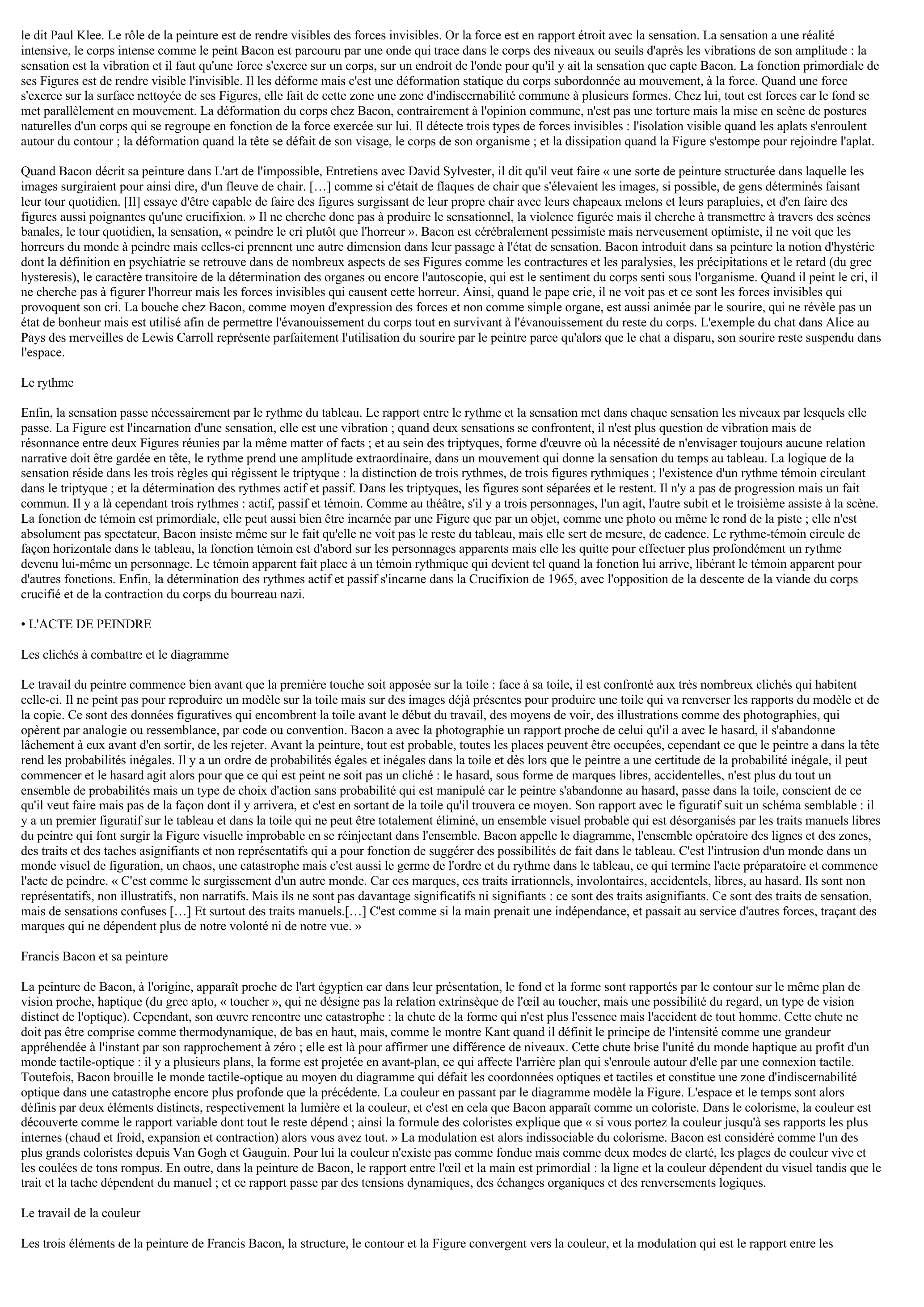 Prévisualisation du document NOTES DE LECTURE : Gilles DELEUZE, Francis Bacon : Logique de la sensation