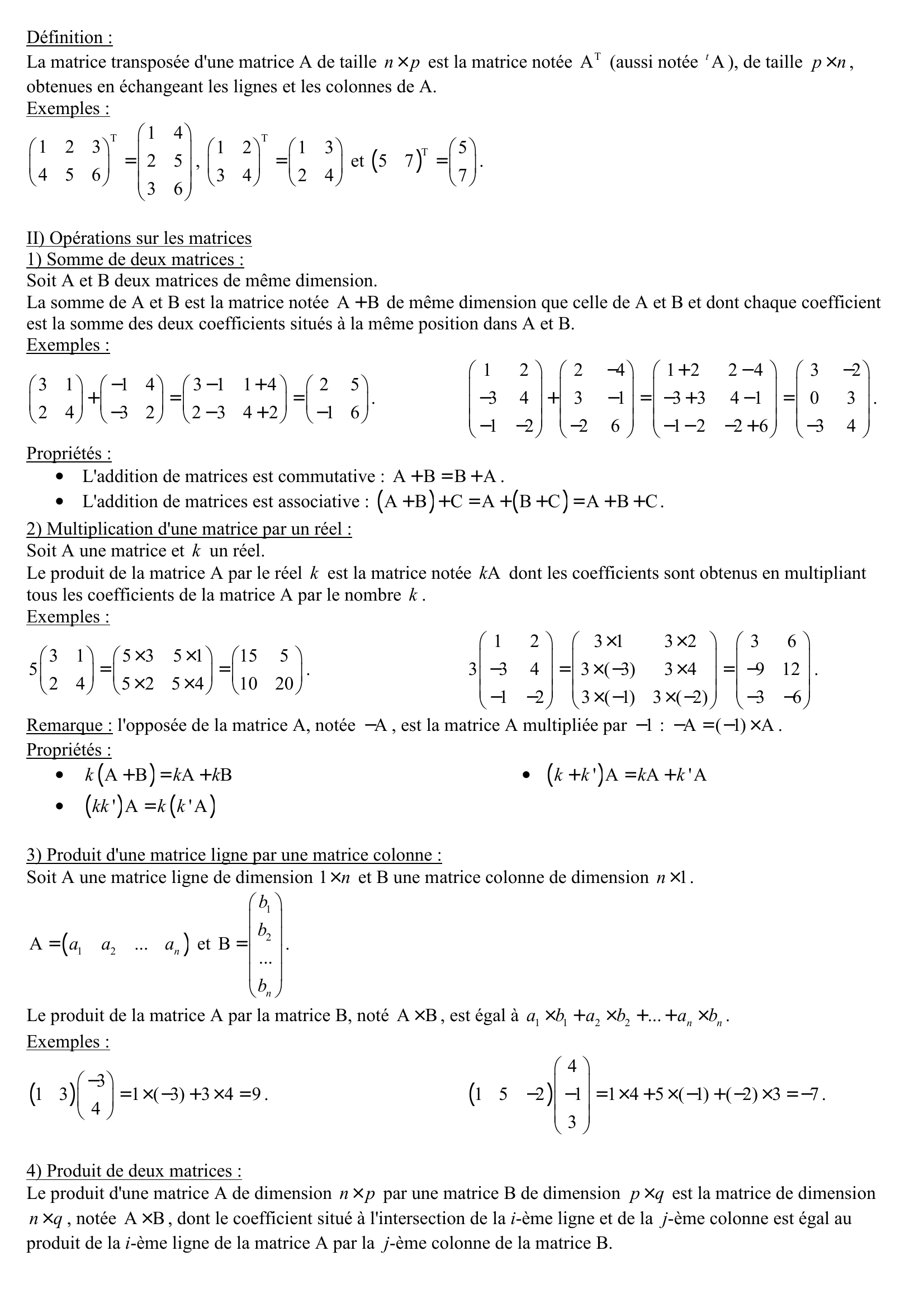 Prévisualisation du document Notion de Matrices (TS SPE Maths)