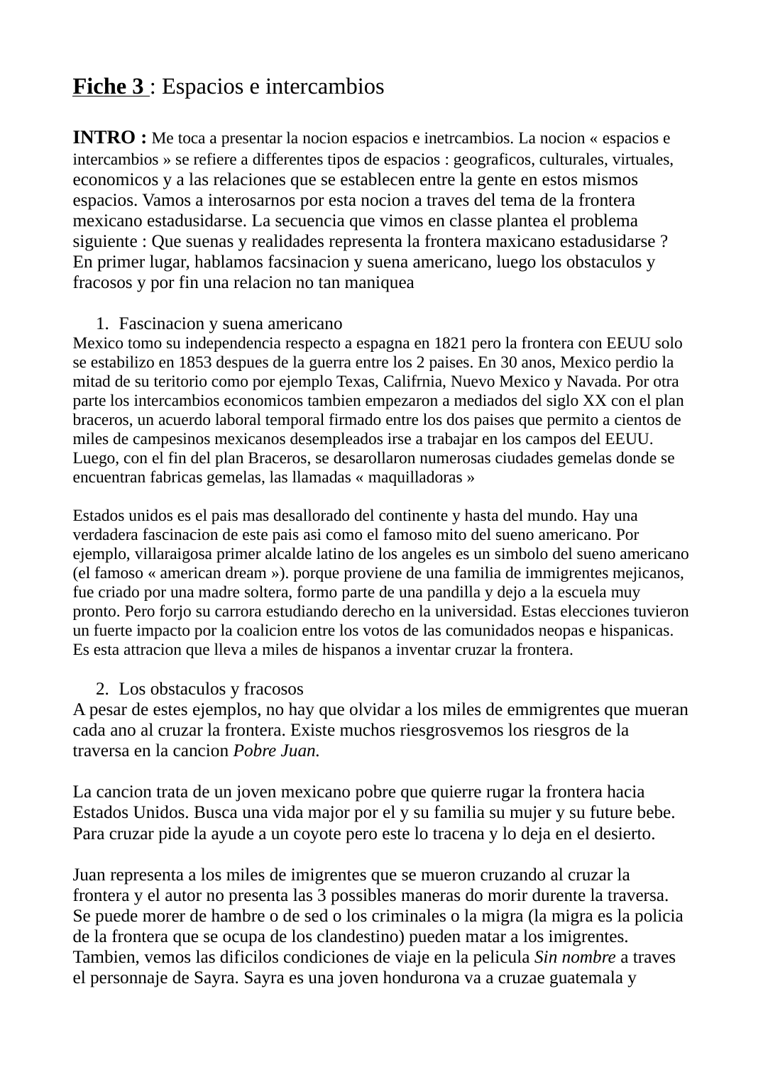 Prévisualisation du document Notion espagnol