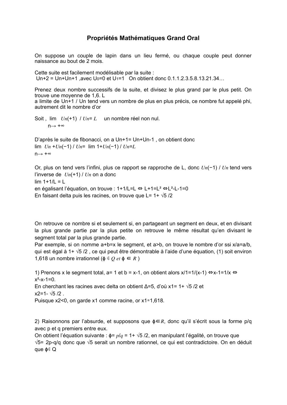 Prévisualisation du document Notion mathématiques grand oral sur Suite Fibonacci