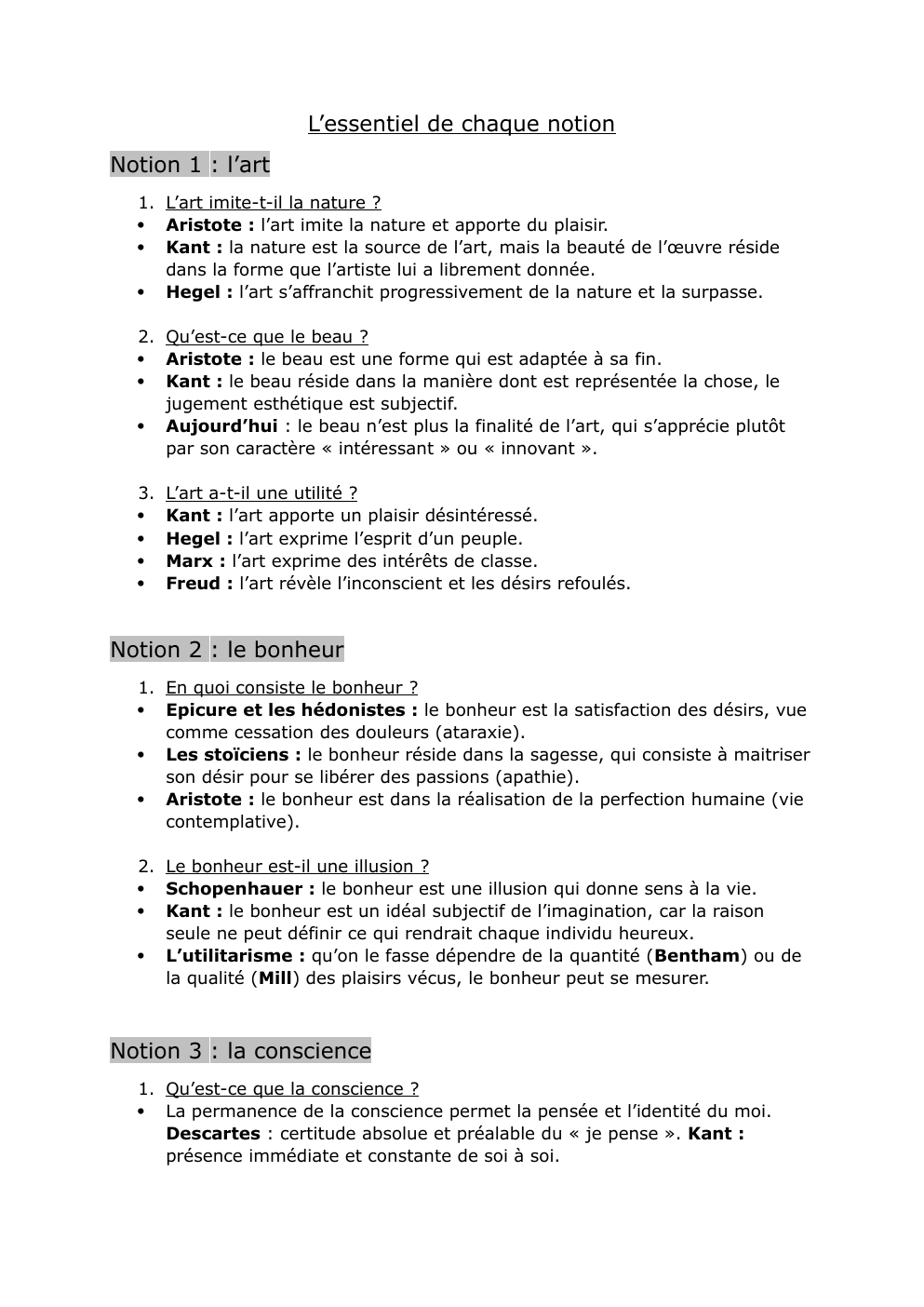 Prévisualisation du document notions philosophie L’essentiel de chaque notion fiches de révision