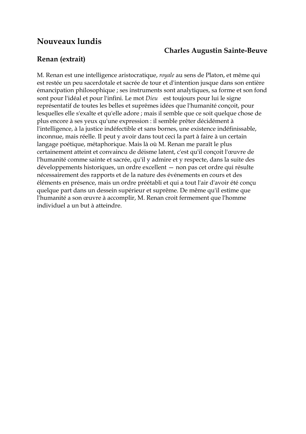 Prévisualisation du document Nouveaux lundisCharles Augustin Sainte-BeuveRenan (extrait)M.