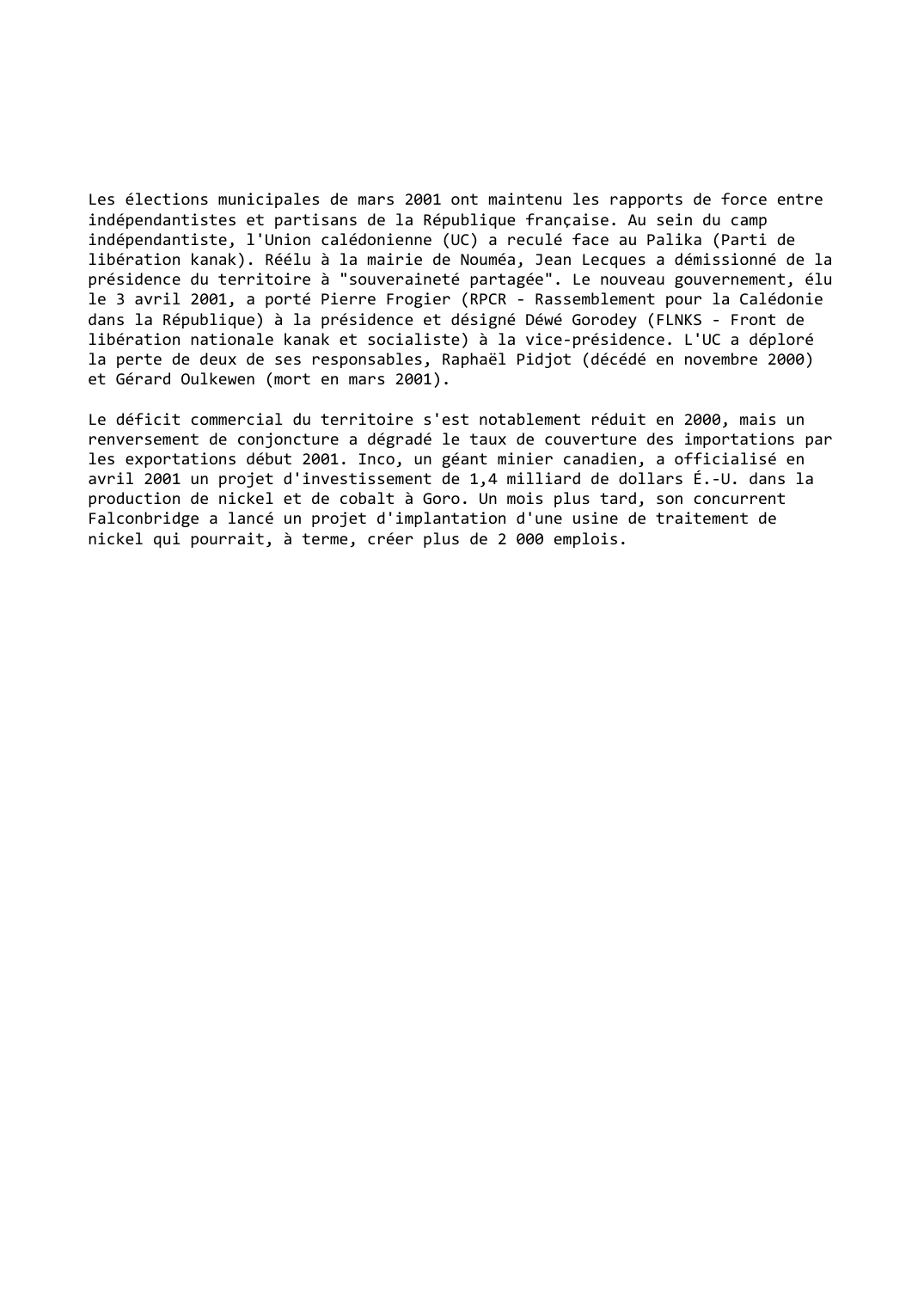 Prévisualisation du document Nouvelle-Calédonie (2000-2001)