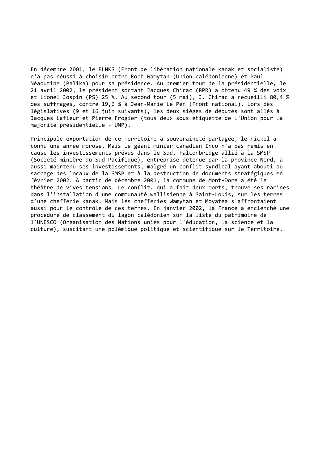 Prévisualisation du document Nouvelle-Calédonie (2001-2002)
