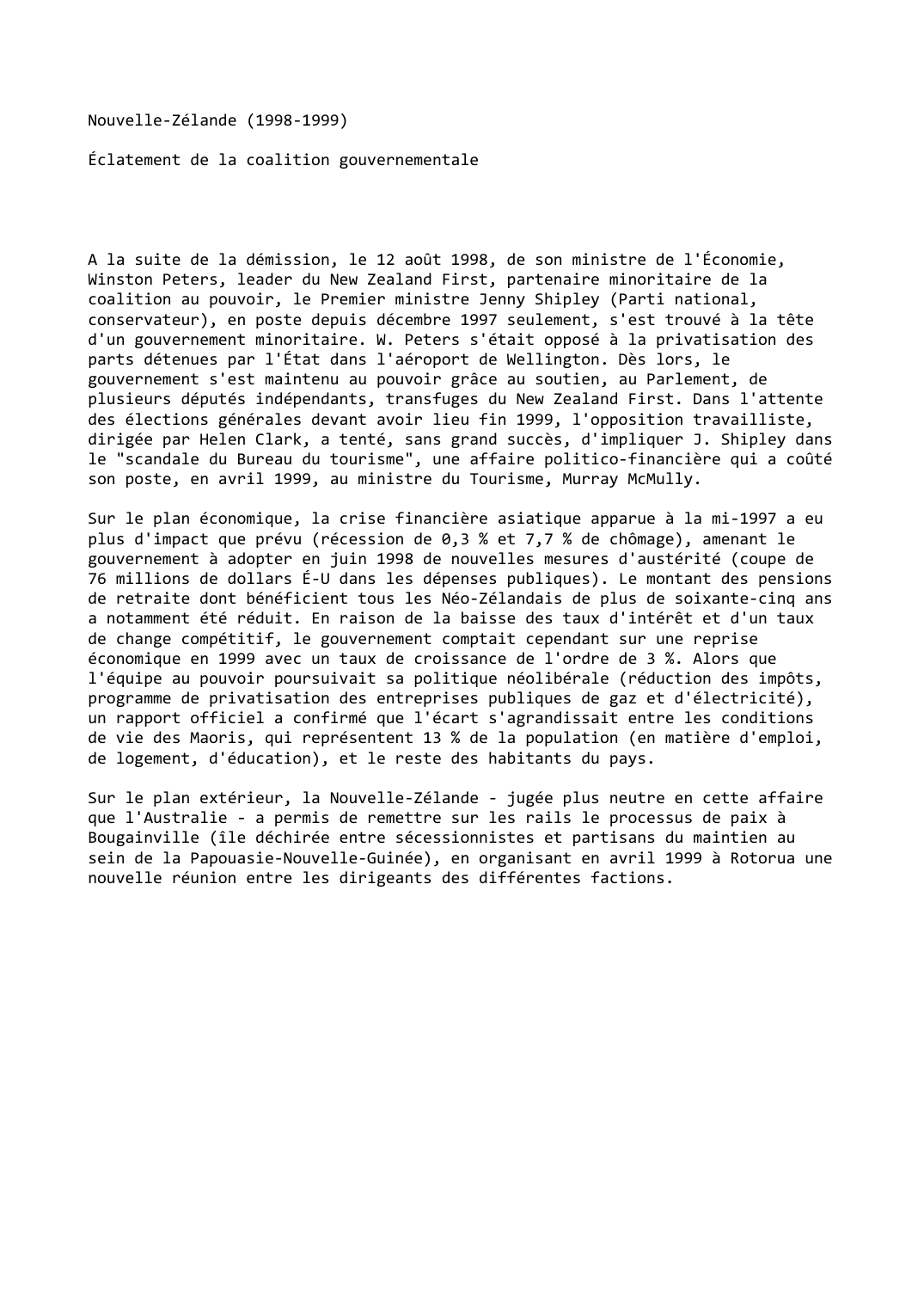 Prévisualisation du document Nouvelle-Zélande (1998-1999)

Éclatement de la coalition gouvernementale