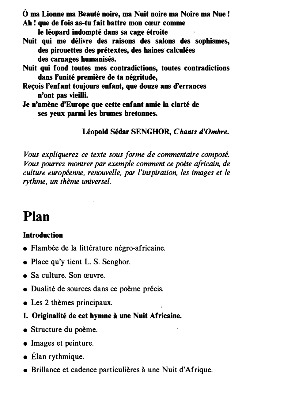 Prévisualisation du document Nuit d’Afrique de Léopold Sédar SENGHOR, Chants d’Ombre (commentaire composé)
