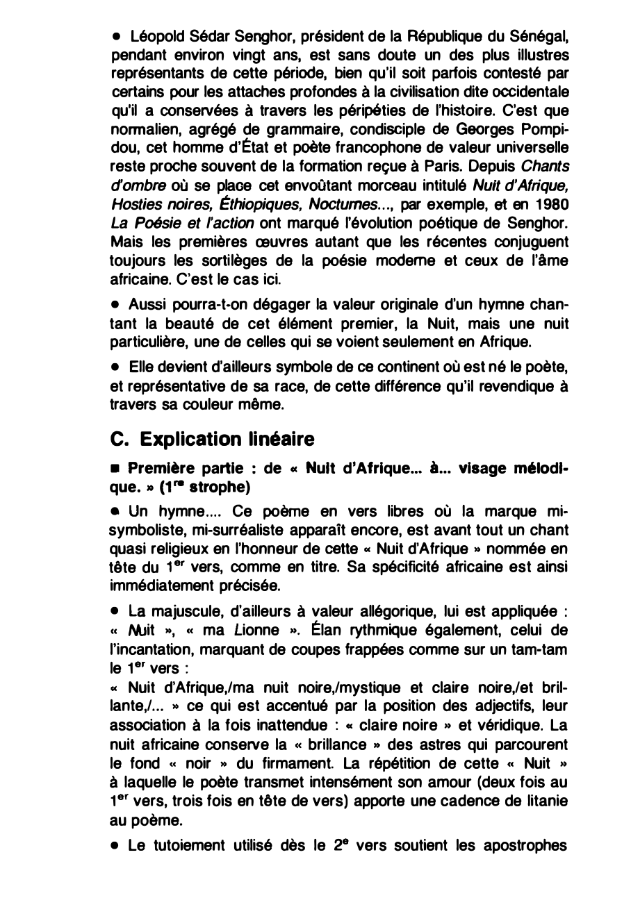 Prévisualisation du document Nuit d’Afrique de Léopold Sédar SENGHOR, Chants d’ombre. Commentaire