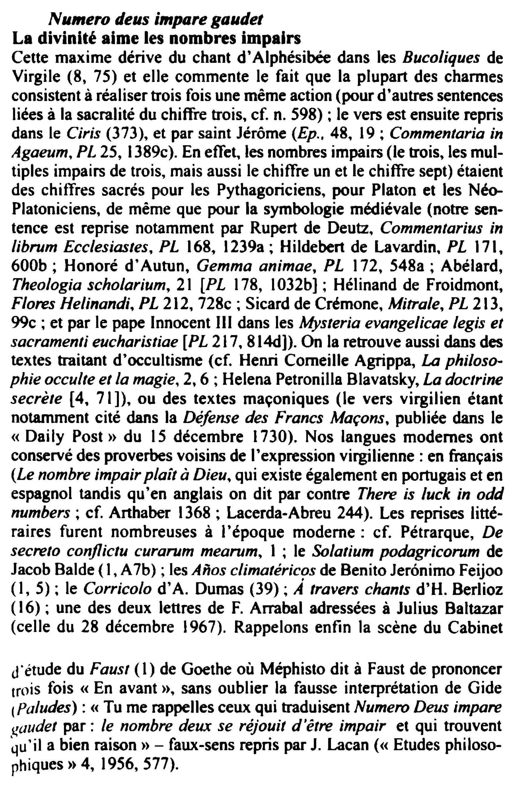 Prévisualisation du document Numero deus impare gaudet / La divinité aime les nombres impairs