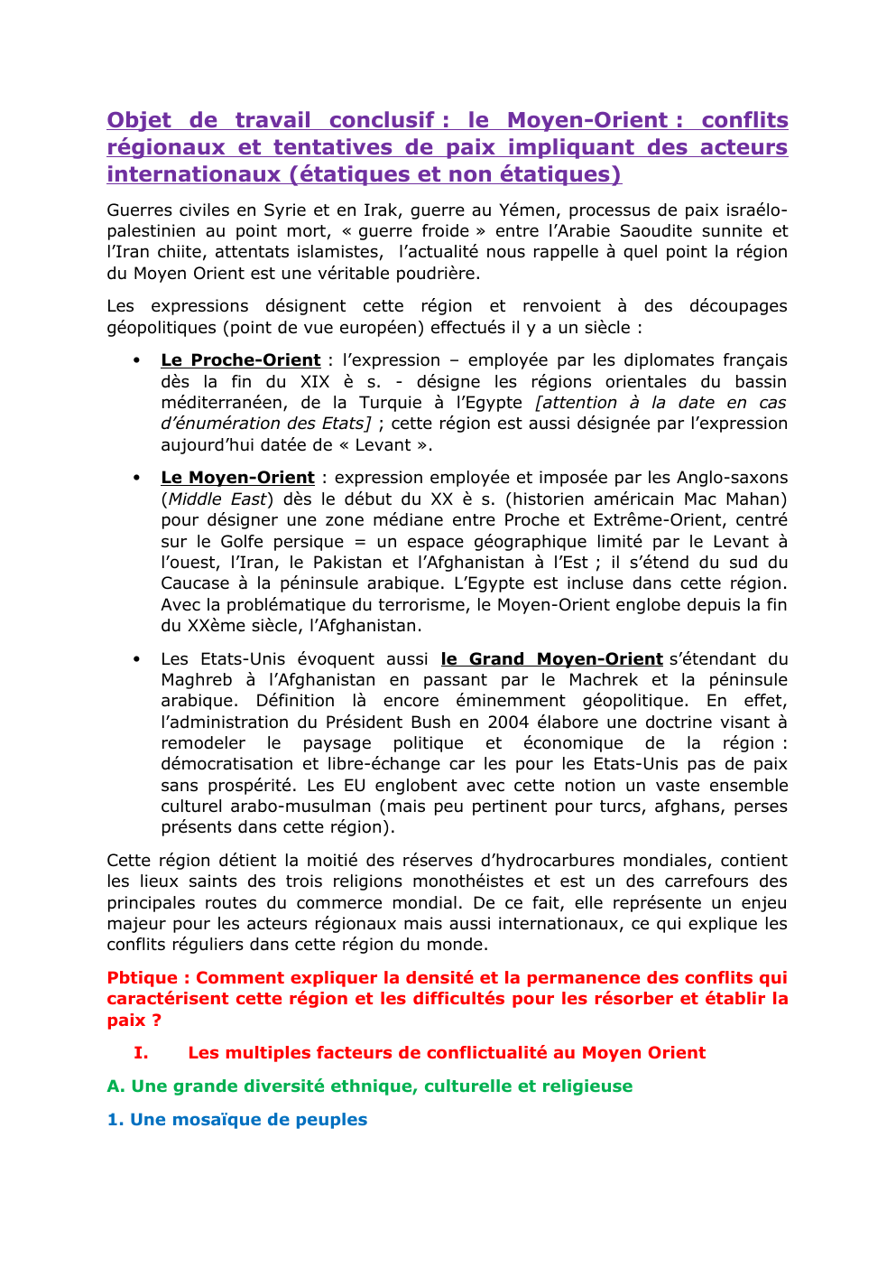 Prévisualisation du document Objet de travail conclusif : le Moyen-Orient : conflits régionaux et tentatives de paix impliquant des acteurs internationaux (étatiques et non étatiques)