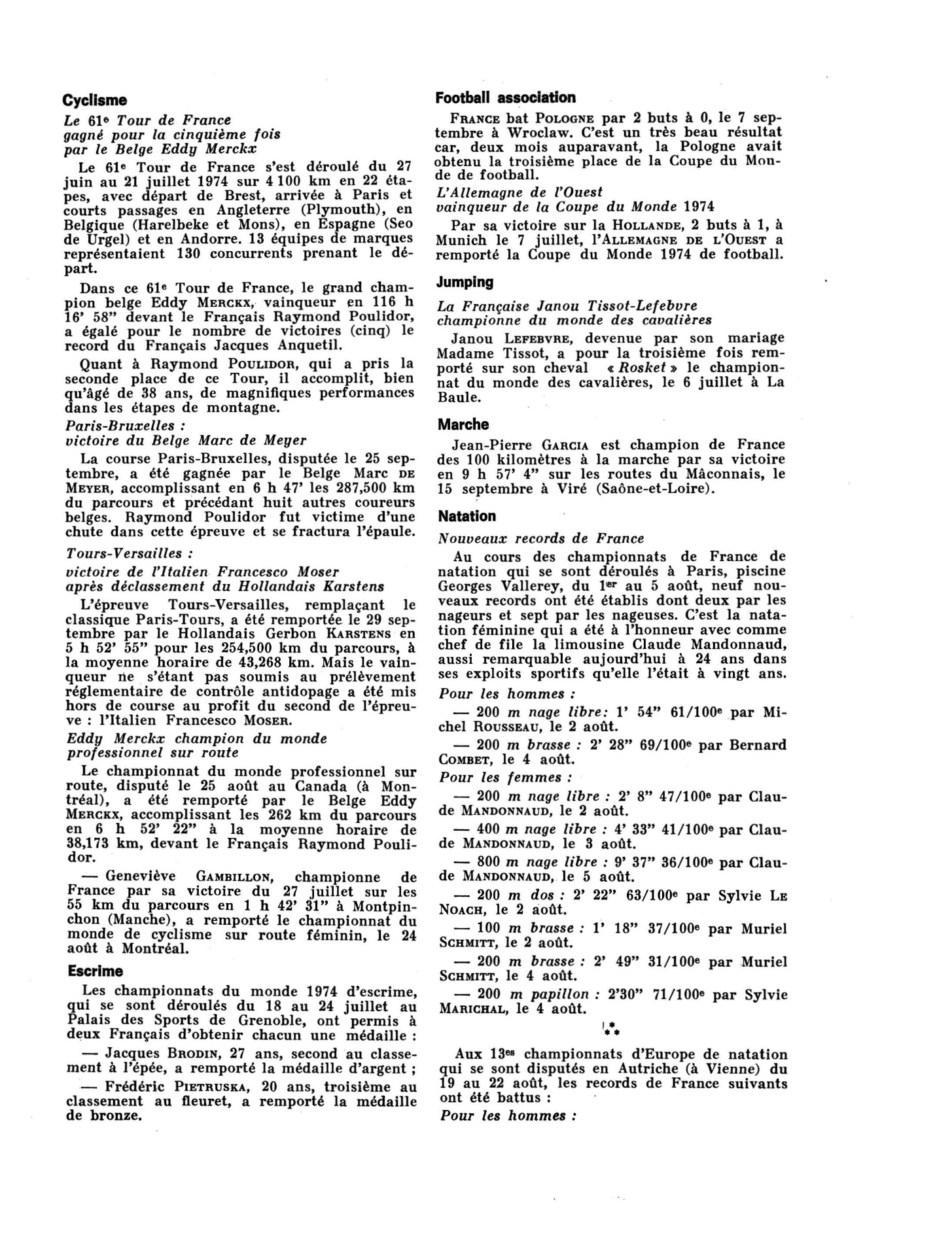 Prévisualisation du document Octobre 1974: Sports et Loisirs