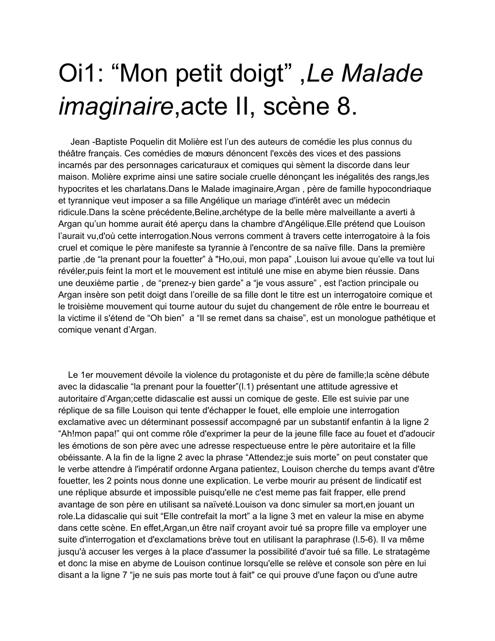 Prévisualisation du document Oi1: “Mon petit doigt” ,Le Malade imaginaire, acte II, scène 8.