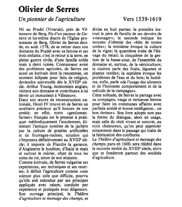 Prévisualisation du document Olivier de SerresUn pionnier de l'agriculture.