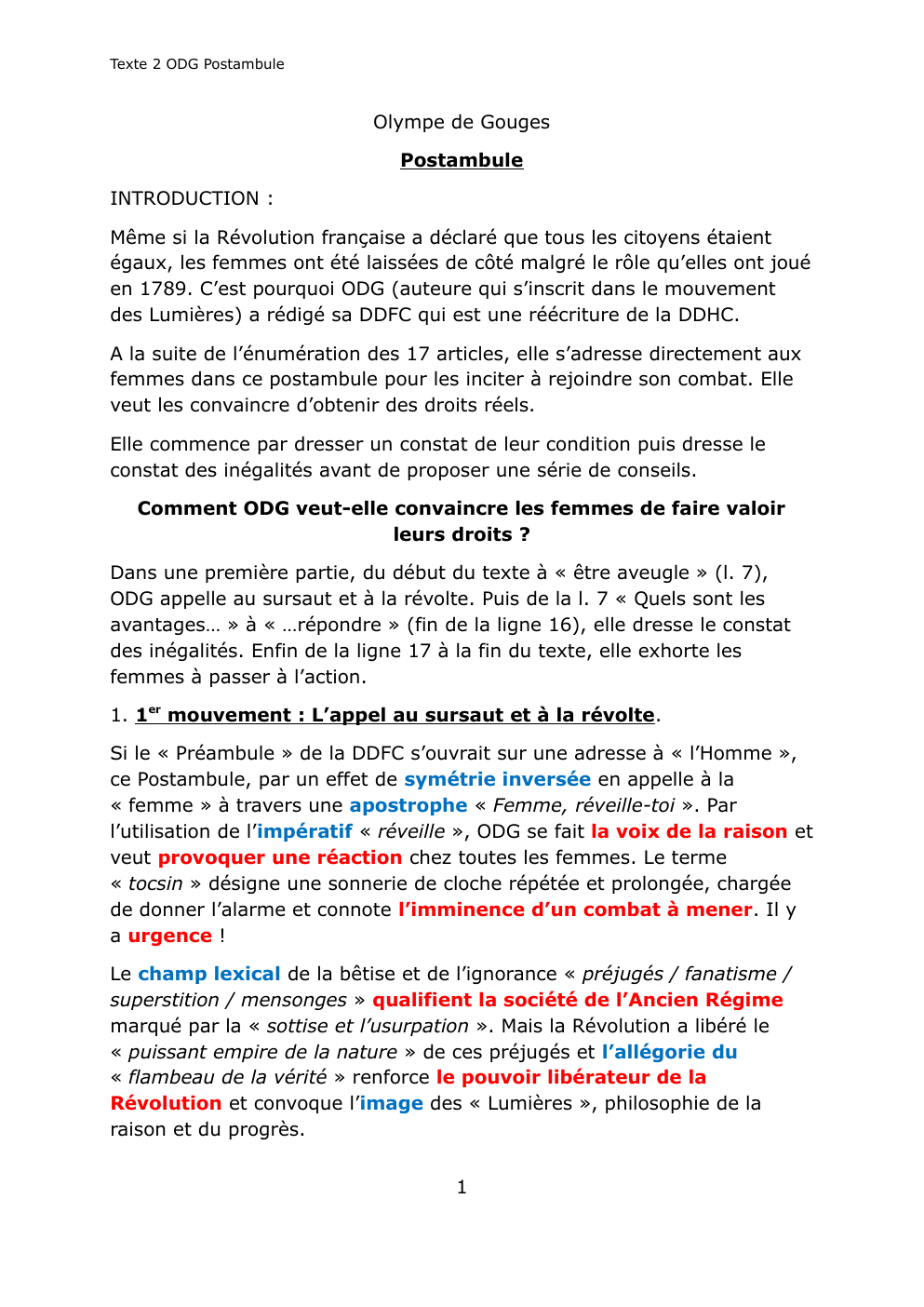 Prévisualisation du document Olympe de Gouge Postambule Explication linéaire