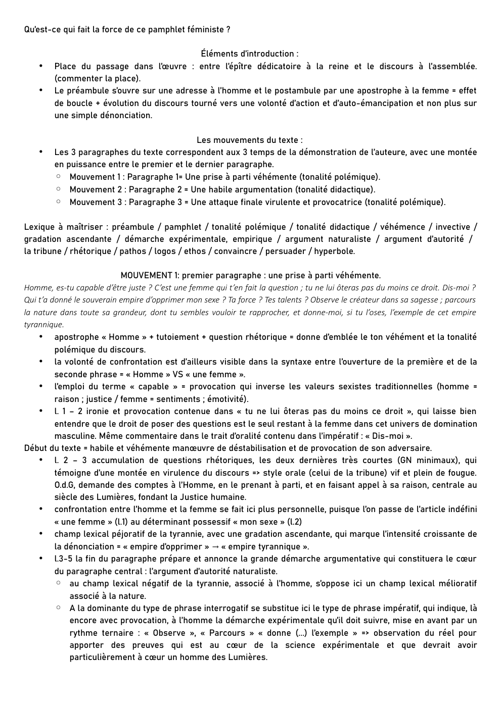 Prévisualisation du document Olympe de gouge préambule Qu’est-ce qui fait la force de ce pamphlet féministe ?