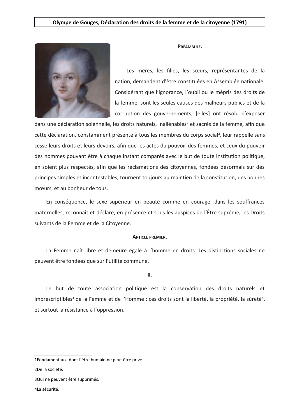 Prévisualisation du document Olympe de Gouges, Déclaration des droits de la femme et de la citoyenne (1791)