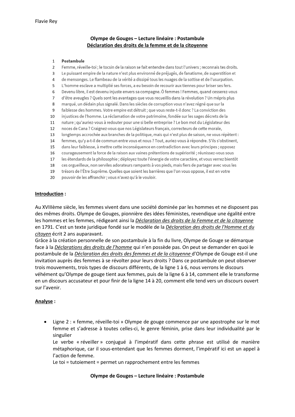 Prévisualisation du document Olympe de Gouges – Lecture linéaire : Postambule Déclaration des droits de la femme et de la citoyenne