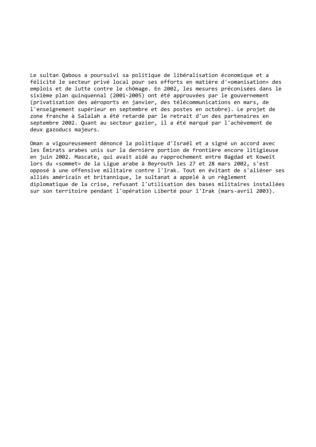 Prévisualisation du document Oman (2002-2003): Lancement des privatisations