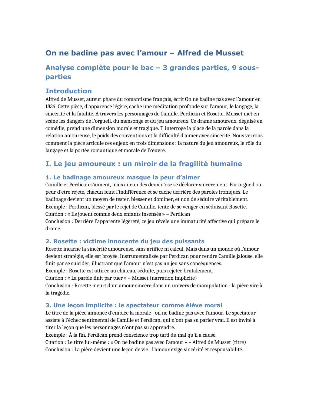 Prévisualisation du document On ne badine pas avec l’amour – Alfred de Musset Analyse complète pour le bac – 3 grandes parties, 9 sousparties