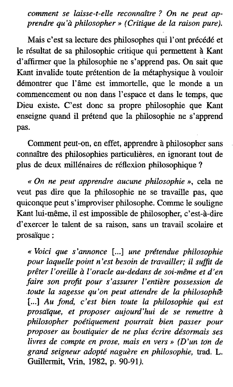 Prévisualisation du document « On ne peut apprendre la philosophie; on ne peut qu'apprendre à philosopher. » (KANT.). Commentez cette citation.