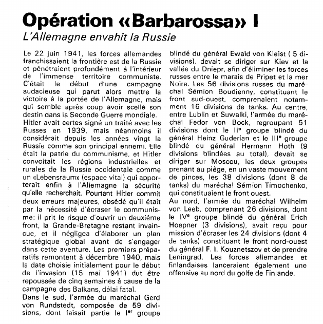 Prévisualisation du document Opération «Barbarossa»:L'Allemagne envahit la Russie.