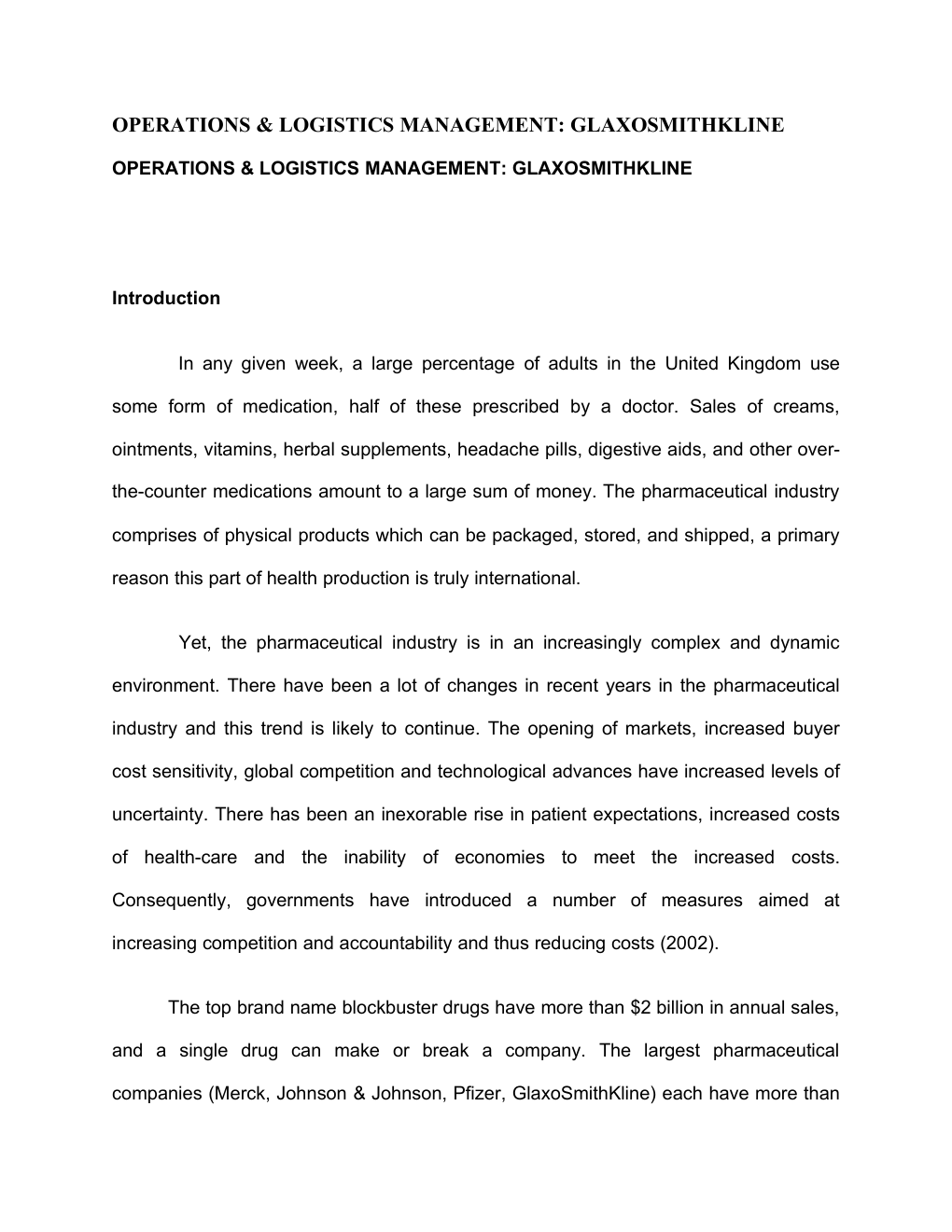 Prévisualisation du document OPERATIONS & LOGISTICS MANAGEMENT: GLAXOSMITHKLINE