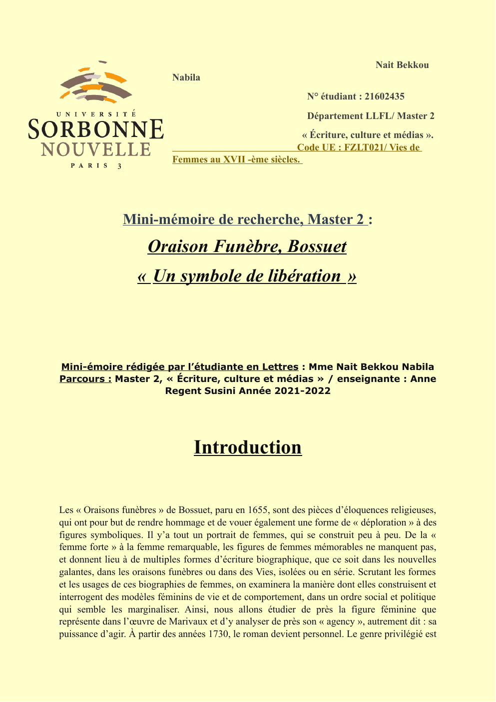 Prévisualisation du document Oraison Funèbre, Bossuet « Un symbole de libération »