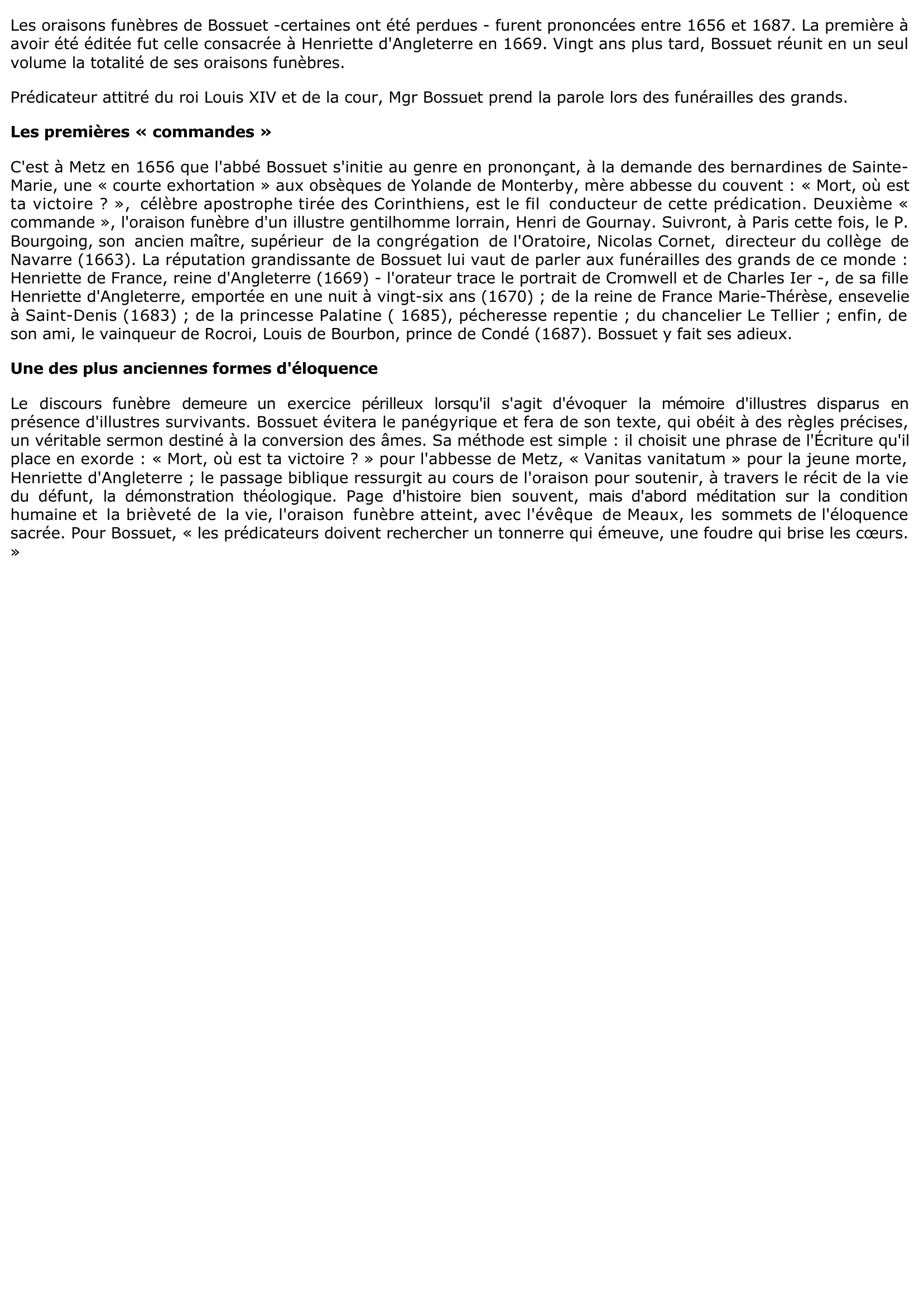 Prévisualisation du document ORAISONS FUNÈBRES de Bossuet  (résumé)