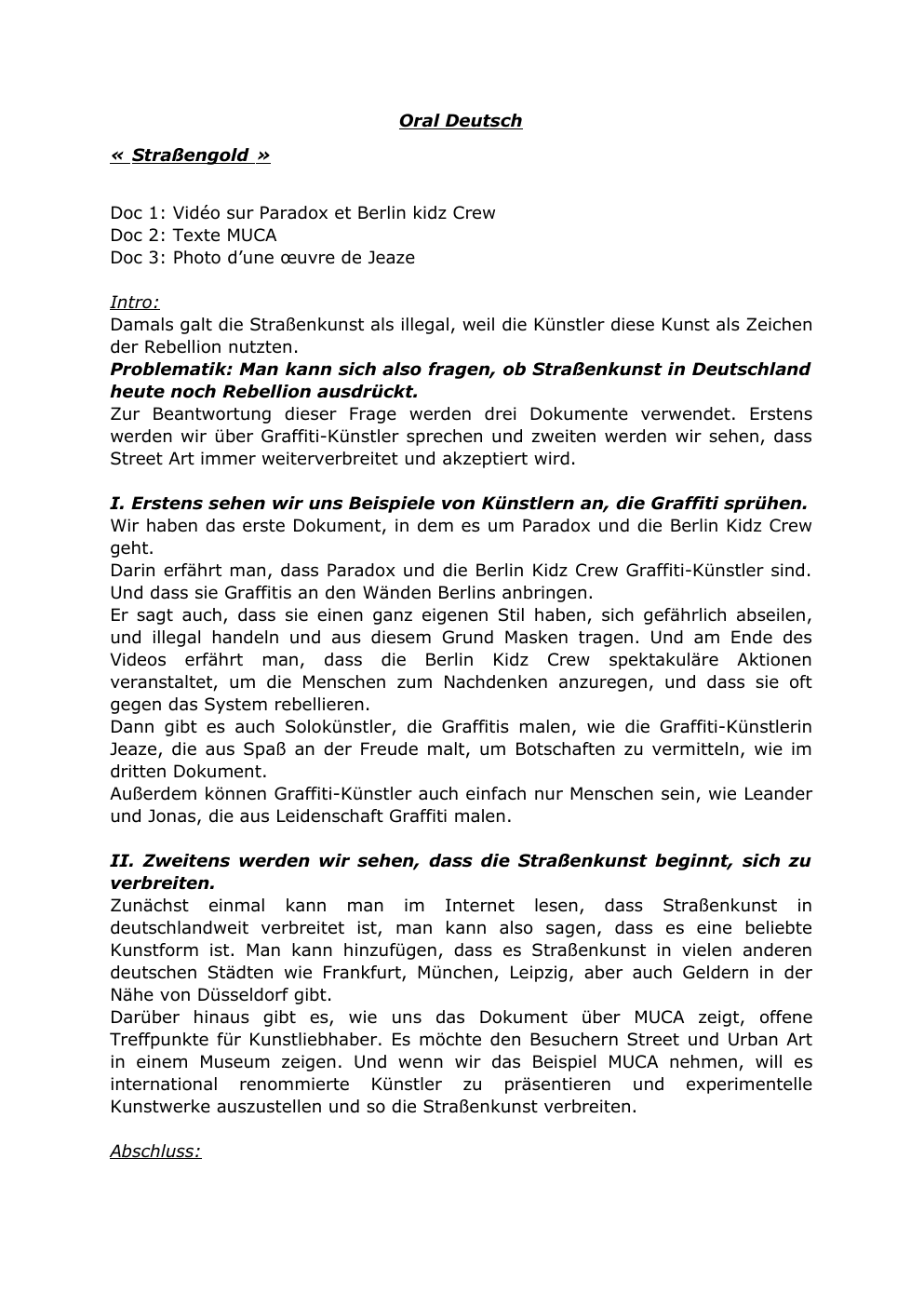 Prévisualisation du document Oral Allemand "Art et Pouvoir: Straßengold"