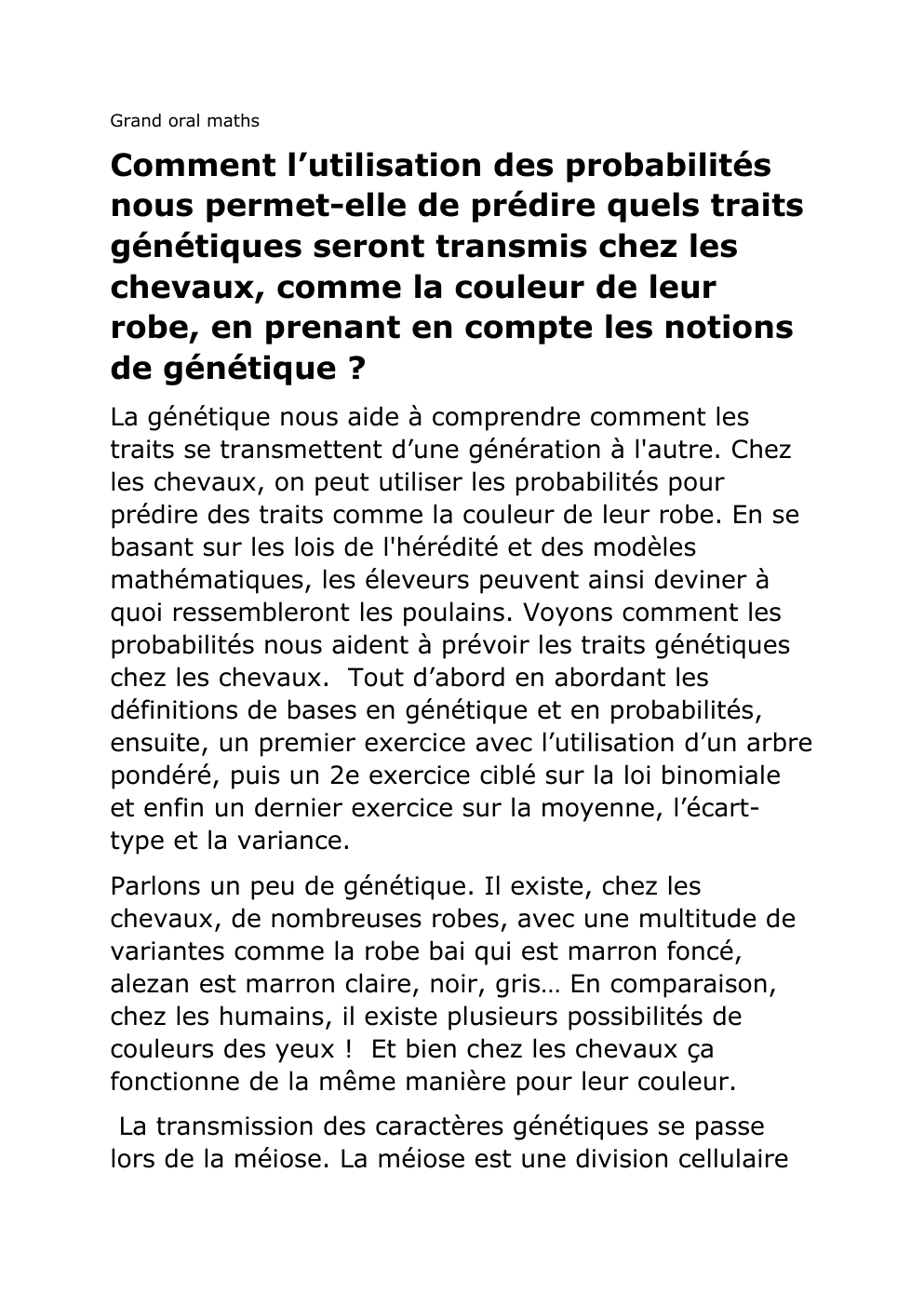 Prévisualisation du document Oral bac Comment l’utilisation des probabilités nous permet-elle de prédire quels traits génétiques seront transmis chez les chevaux