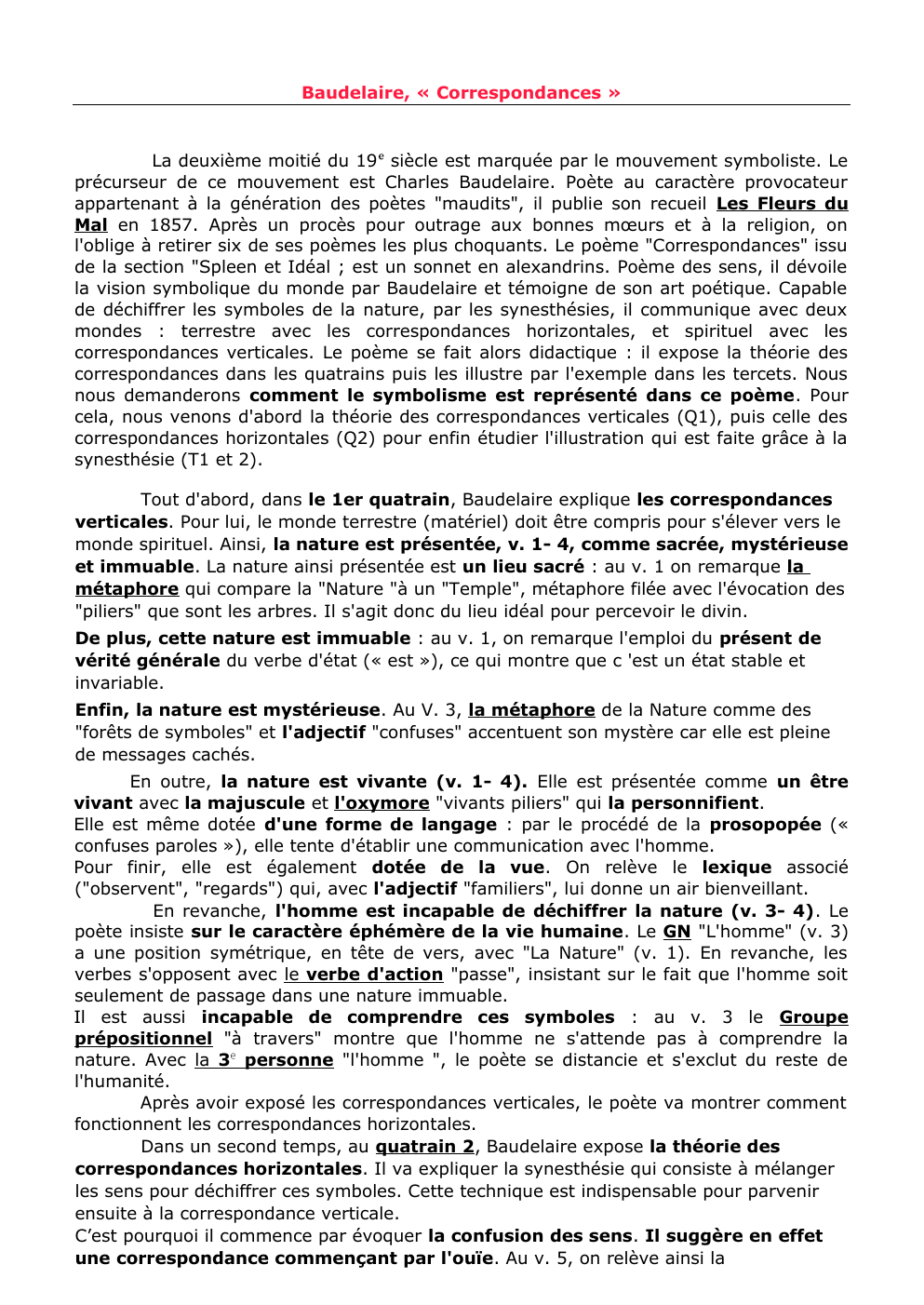 Prévisualisation du document Oral BAC, Correspondances, Baudelaire