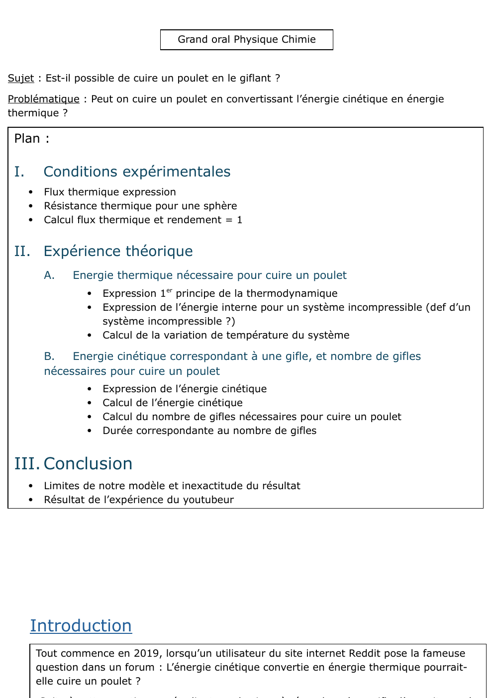 Prévisualisation du document Oral bac : Est il possible de cuire un poulet en le giflant ?