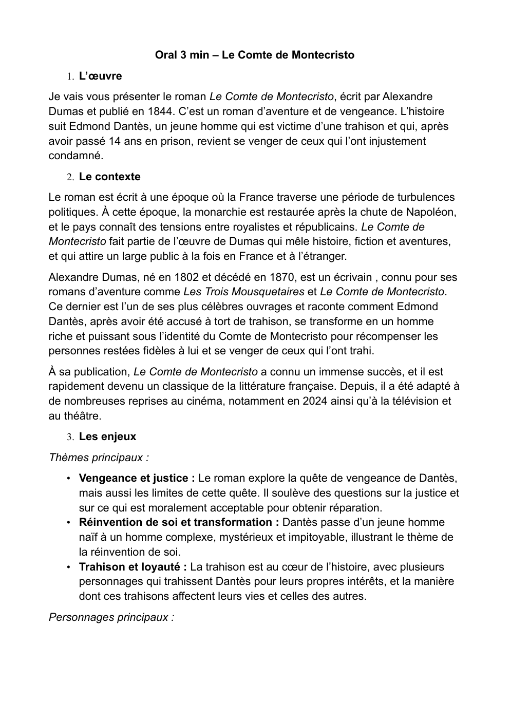 Prévisualisation du document Oral bac francais lecture cursive : Le Comte de Montecristo