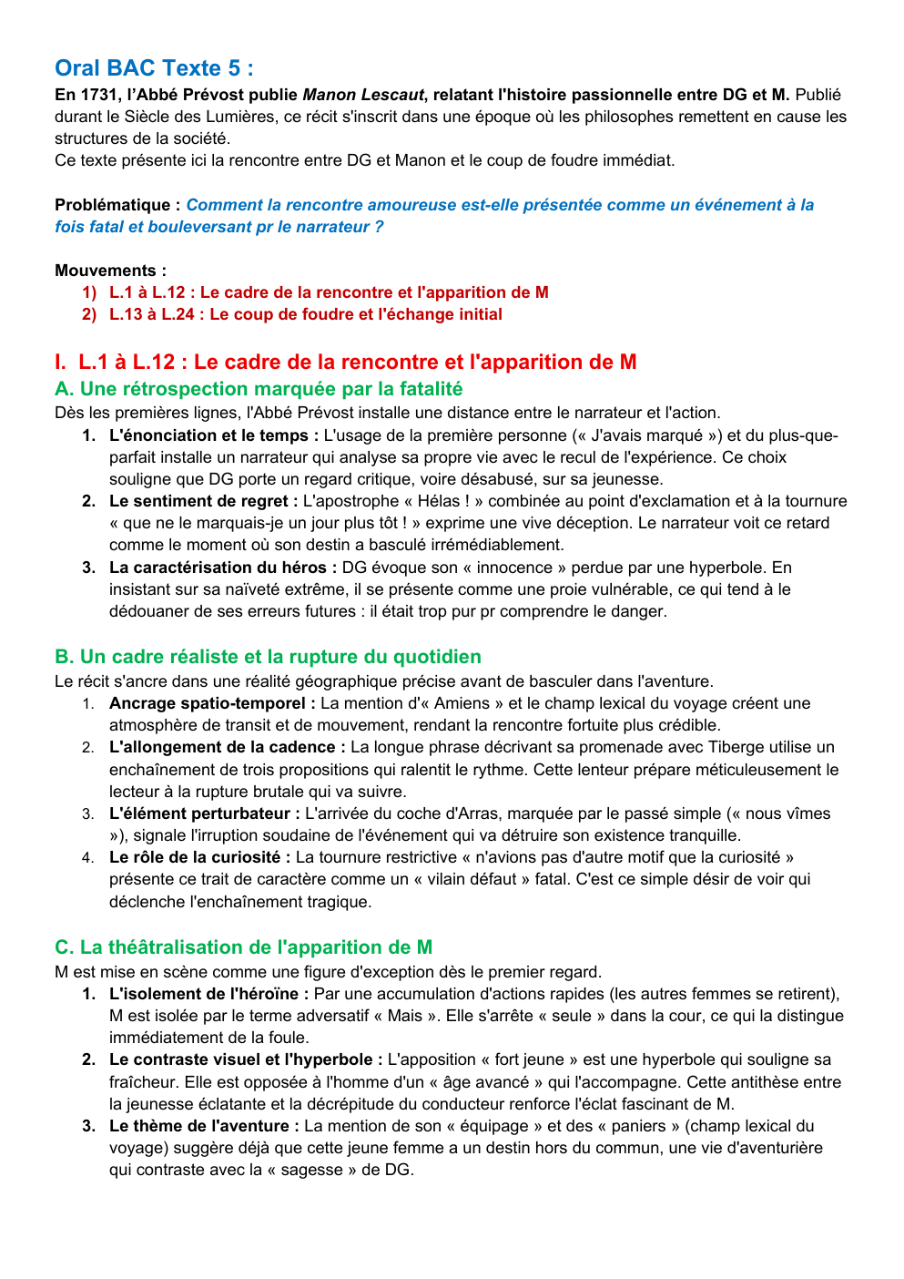 Prévisualisation du document Oral Bac MANON LESCAUT: Comment la rencontre amoureuse est-elle présentée comme un événement à la fois fatal et bouleversant pr le narrateur ?