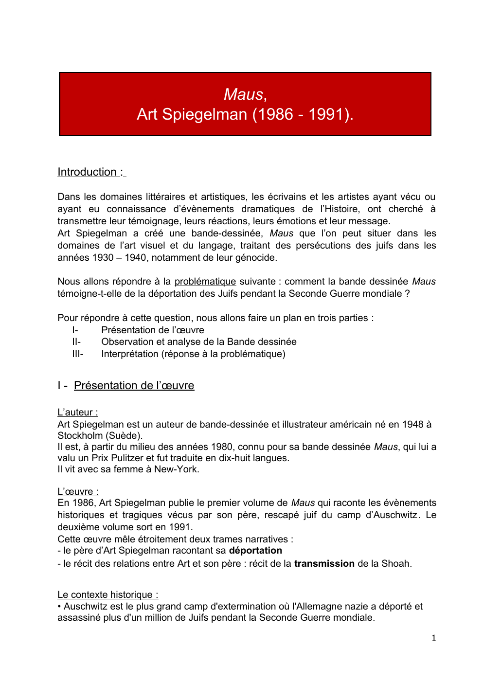 Prévisualisation du document oral brevet Maus d'Art Spiegelman