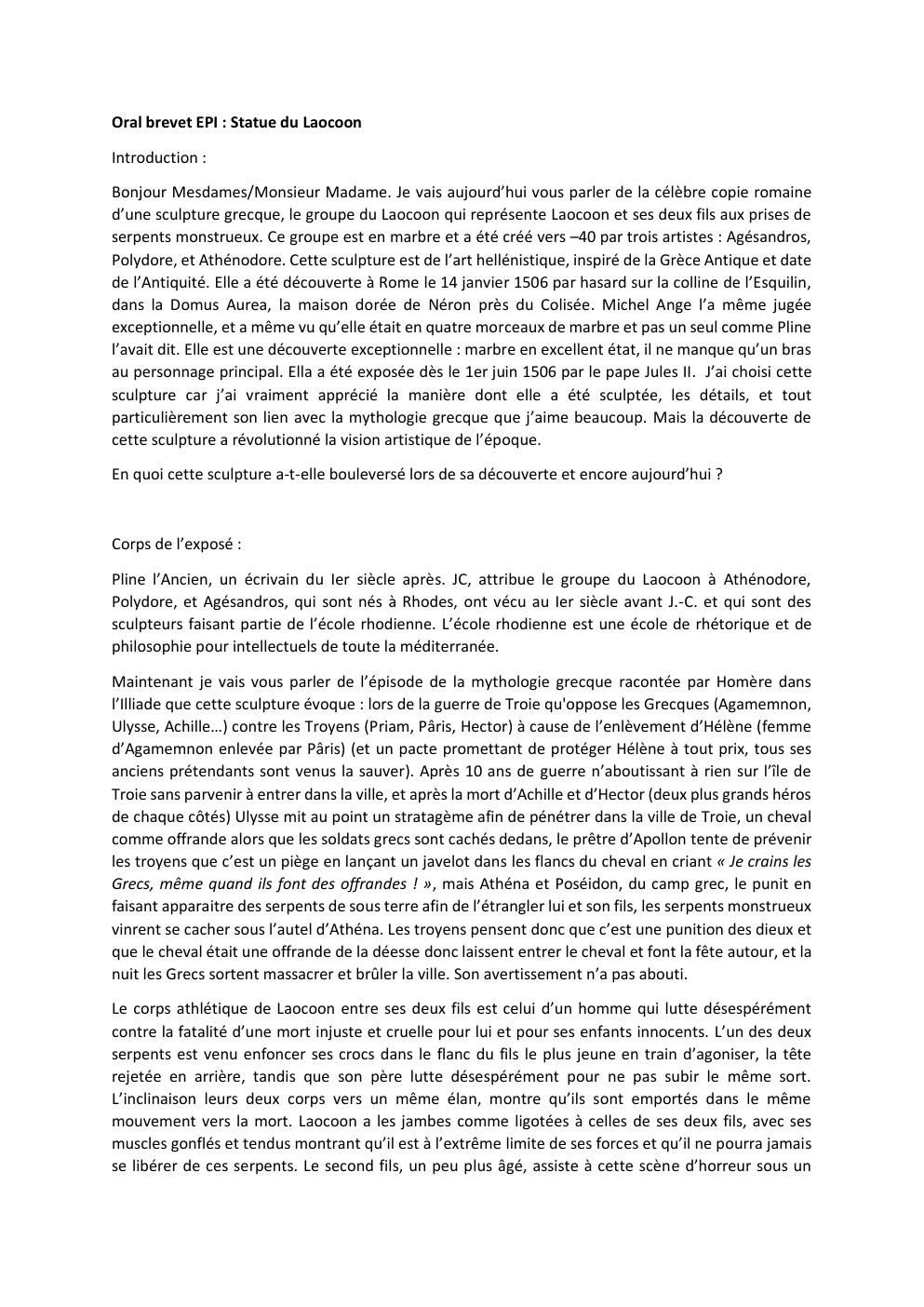 Prévisualisation du document Oral brevet - Statue du Laocoon