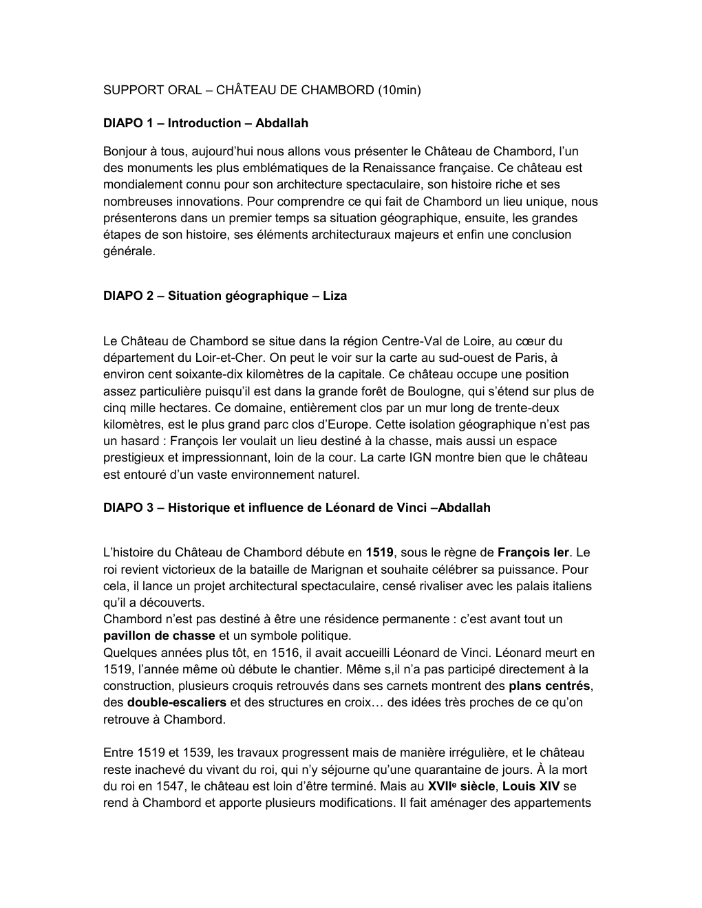 Prévisualisation du document oral chateau du chambord