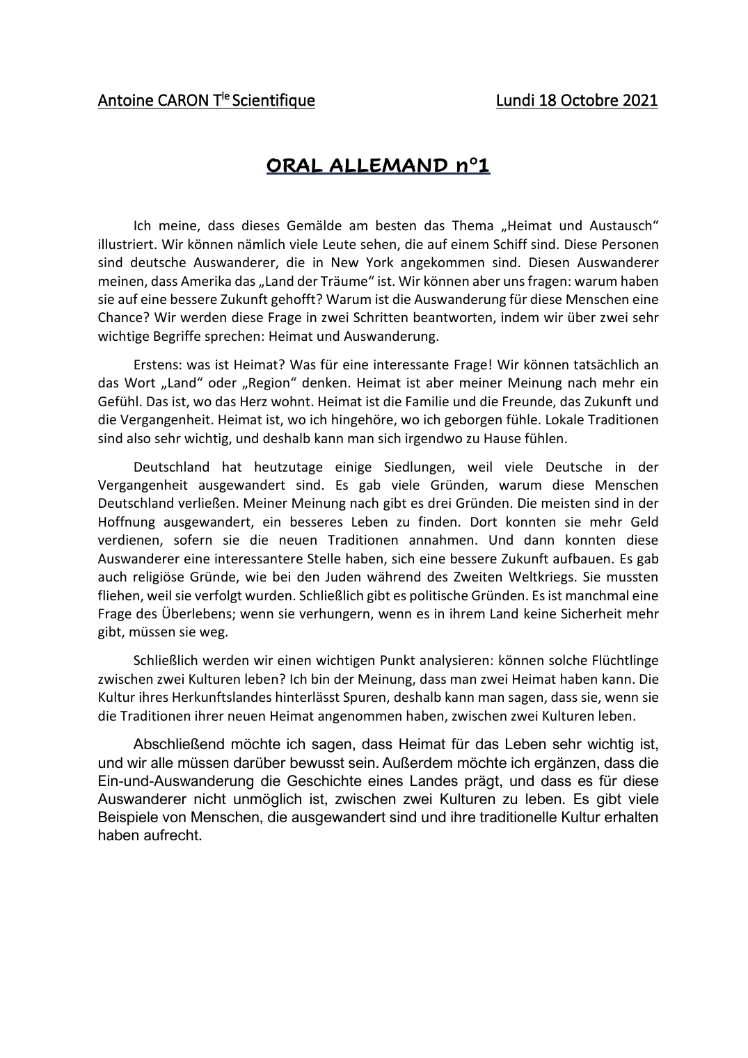 Prévisualisation du document Oral d'Allemand Terminale : Axe 1, Identité et Echanges