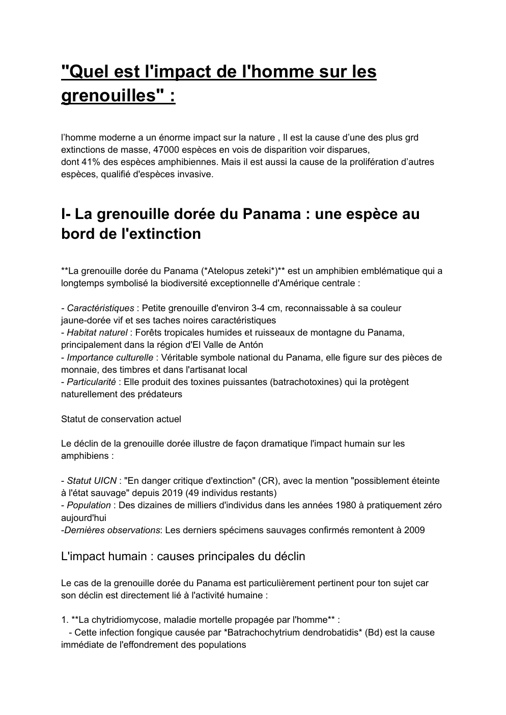 Prévisualisation du document Oral de bac : l impact de l homme sur les grenouilles